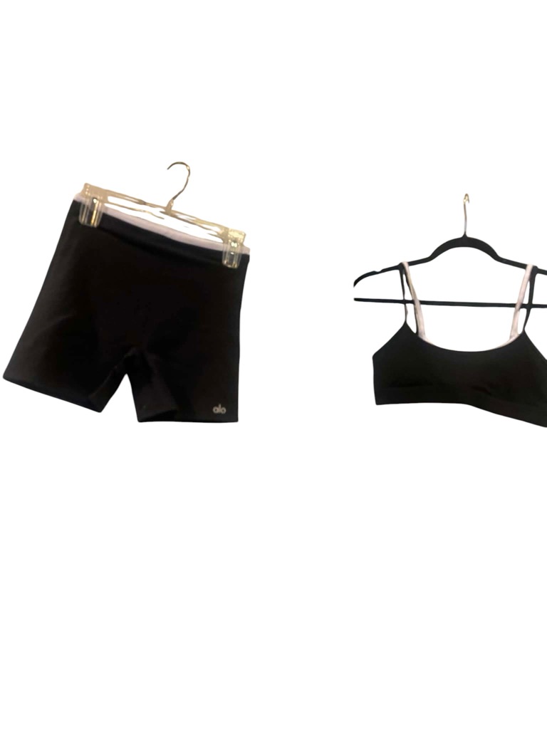 Nwt Alo Yoga Airbrush Double Up Bra And 5” Matching Shorts Black/White Size S